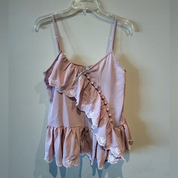 ASOS V neck spaghetti strap ruffle front with buttons NWT tank size 6 in pink - Picture 1 of 6